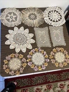 Lot Of Beautiful Antique Lace 11” To 14” Doilies 9 Pieces Victorian Table Decor