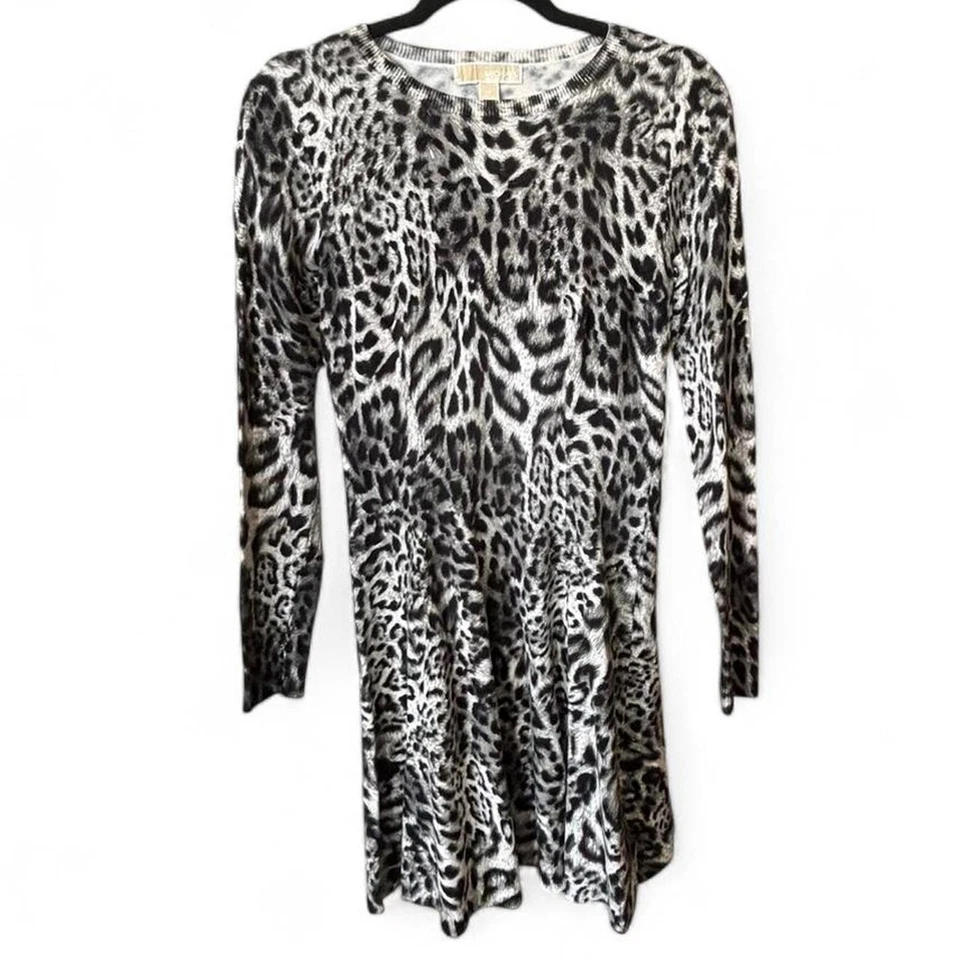 Michael Kors Mini Vestido Manga Larga Estampado Leopardo/Guepardo/Animal Blanco - Talla XS Foto 2 de 4