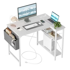 Small Computer Desk with Power Outlets, 40 Inch L Shaped Desk with Reversible...