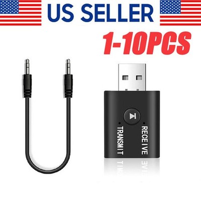 Bluetooth 5.0 2in1 Transmitter Receiver Car Wireless Audio Adapter USB 3.5mm Aux