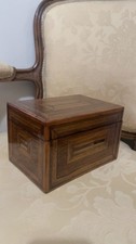 Antique Wooden Tea Caddy Box – Inlaid – Dated 1909 – Edwardian Two Compartment