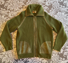 Vintage BALLY International Olive Green 100 Wool Suede Patch Cardigan Sweater L
