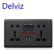 Double Wall Plug Socket 2 Gang 13A w/ 2 Charger USB Ports Outlets Flat Plate UK