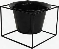 Metal Square Flower Plant Pot with Stand 6" Indoor Modern Planter - Black