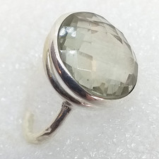 Prasiolith facettiert Ring 925 Sterling Silber Gr 19 Edelstein Ring