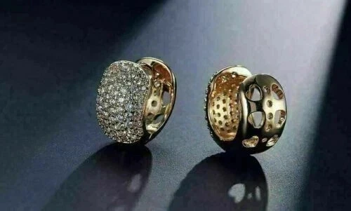 Womens Huggie Hoop Earrings 2Ct Round Lab Created Diamond 14K Yellow Gold Plated - Image 4 of 4