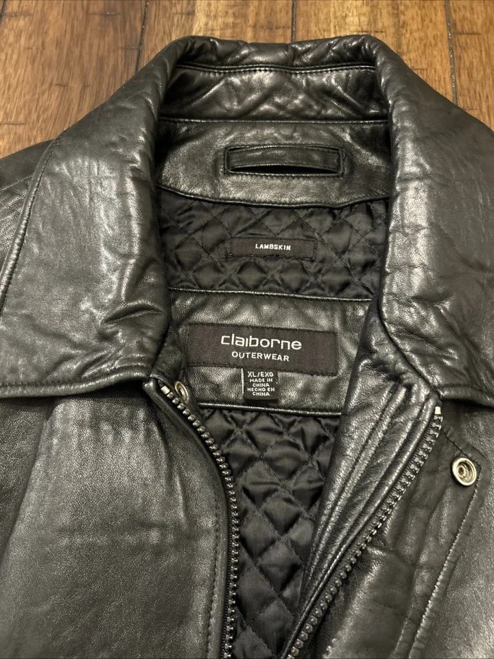 Claiborne Lambskin Leather Jacket Black Size XL Full Zip Men’s - Image 2 of 4