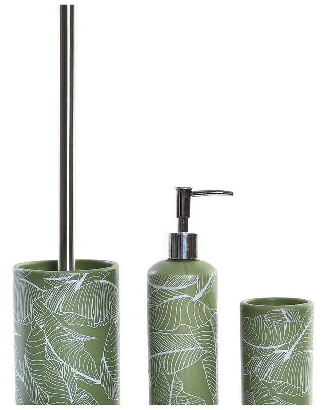 Set Accessori Bagno 3 Pezzi Dolomite Foglie Verdi Dosasapone Bicchiere Scopino, fotografia 9 di 9