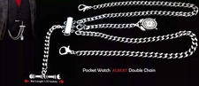 Very Strong Stainless Steel Pocket Watch Albert Double Chain With Ornate Fob.