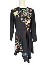 ASOS Embroidered Skater Dress Sz 8 Asymmetric Hem Cocktail Black