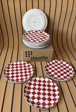 Steelite F&B TT Red Check Dining Plates Set of 12 Green Rim 10” Made in England
