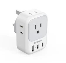 US to UK Plug Adapter 3 Pc,TESSAN Type G Adapter for Travel  With 4 Outlet 3 USB