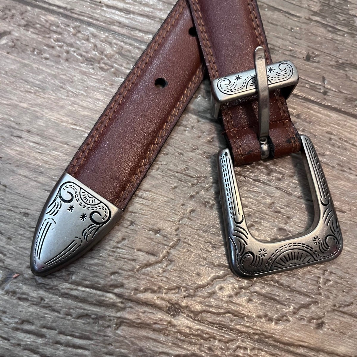 Classic Brown Leather Belt Western Vintage Western Belt For Men Cowboy Full Grain Leather Hand Tooled  main image 2