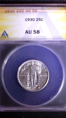 1930 STANDING LIBERTY QUARTER 25C , ANACS AU 58