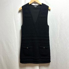 USED CHANEL COCO BUTTON SLEEVELESS DRESS, BLACK, SIZE 38 GOOD