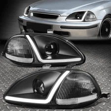 [LED DRL]FOR 96-98 HONDA CIVIC BLACK HOUSING CLEAR CORNER PROJECTOR HEADLIGHTS