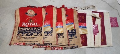 7 Royal Basmati Rice 20lb Burlap Bags Purse Zipper top Tote Boho Recycle/Reuse