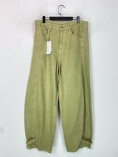 Zara Green Plain High Waist Wide Leg Jeans UK 18 NEW