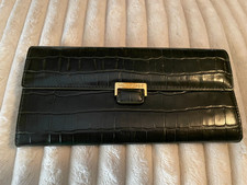 Yves Saint Laurent YSL Green Croc Embossed Leather Long Wallet Gold Hardware