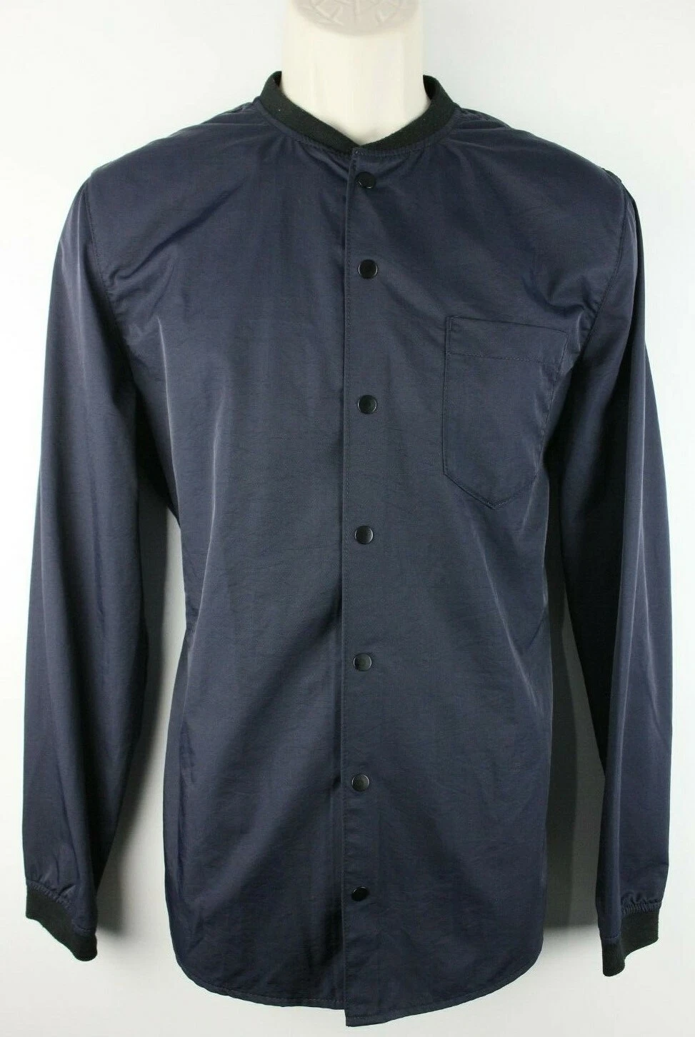 Topman Mens Snap Button Bomber Fit Jacket Sz Small Blue Polyester Blend EUC image 1