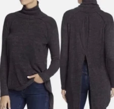 Free People Split Back Turtleneck Top Slub Cotton Blend XS Cozy