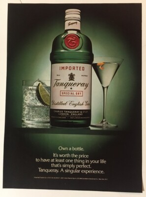 Tanqueray Gin 1988 Vintage Print Ad 7.5x10.5 Inches Bar Decor