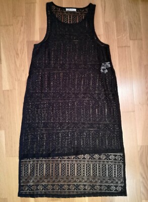 Vestido negro encaje transparente BERSHKA talla S sin mangas largo desigual 219