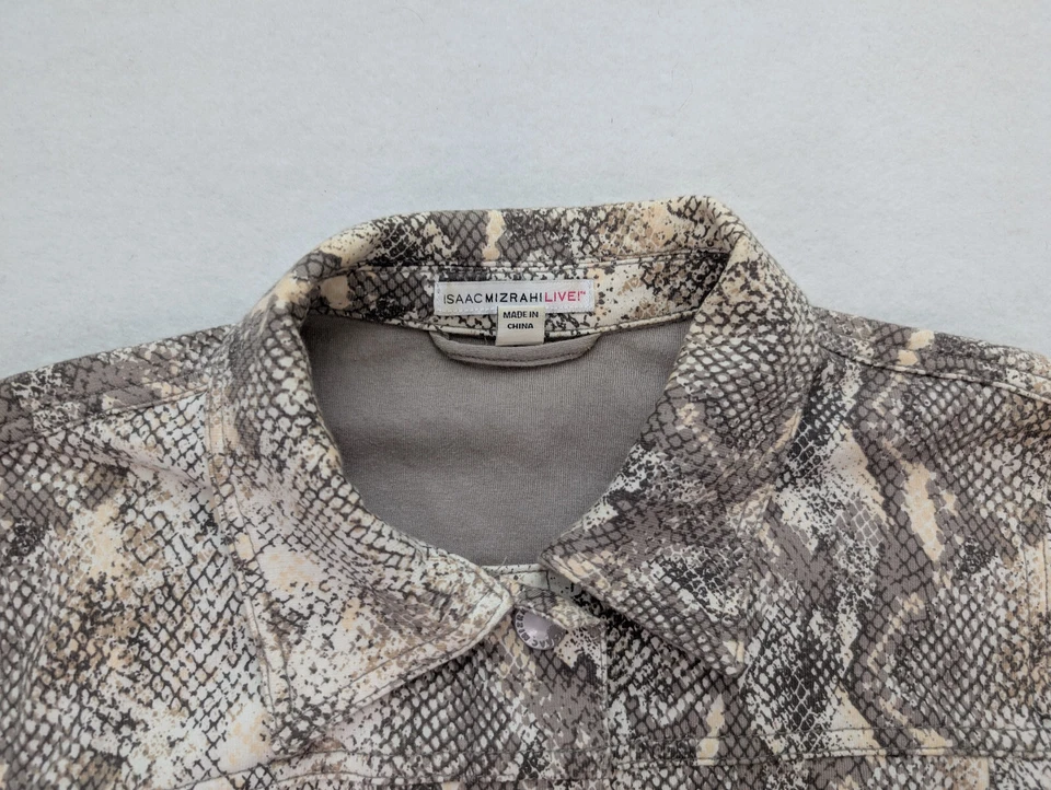 Chaqueta Isaac Mizrahi Live para mujer talla S gris estampado de piel de serpiente tejido elástico Foto 4 de 4