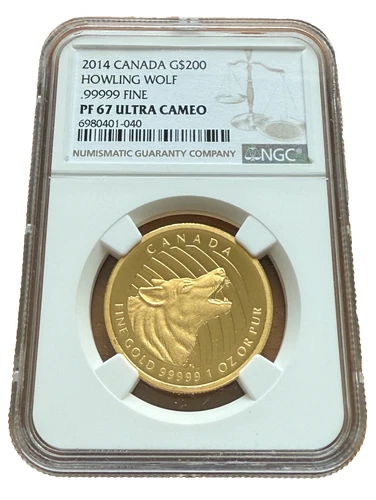 Canada 2014 Gold 1 oz $200 NGC PF67UC Howling Wolf