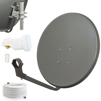 LogiSat Sat Anlage 80cm Spiegel Schüssel Single LNB Kabel d HD UHD 1 Teilnehmer