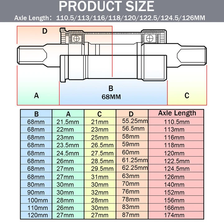 MTB Folding Bike Bottom Bracket BB68/80 Sealed Bearings Square Taper For Shimano - Image 3 of 4