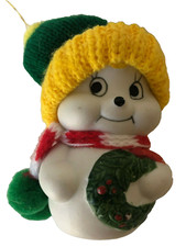 Snowman Bell Porcelain Ornaments Gift Co Snowmen Knitted Hat Christmas Wreath