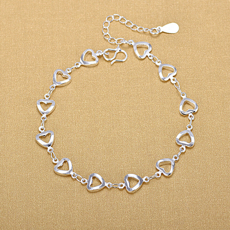 Womens 925 Sterling Silver Love Heart Link Chain Foot Ankle