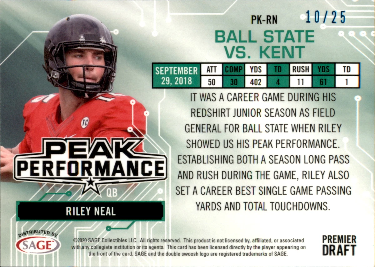 2020 SAGE HIT Peak Performance Blue #PKRN Riley Neal Rare Rookie RC Card  25 | eBay