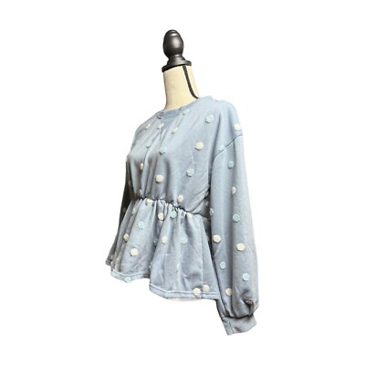 Blu Pepper Blue & White Swiss Dot Peplum Top Size S