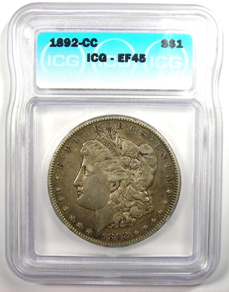 1892-CC Morgan Silver Dollar $1 Carson City Coin - Certified ICG XF45 - Rare! - Image 2 of 4
