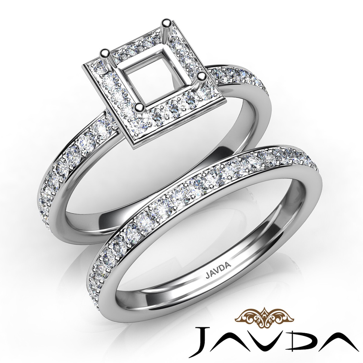 Princess Halo Diamond Semi Mount Engagement Ring Cathedral Bridal
