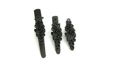 Small tiny black metal filigree hair pin alligator clip barrette for fine thin