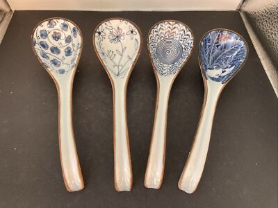Porcelain/Ceramic Set of 4 Rice Soup Spoons Beautiful Coordinating Designs