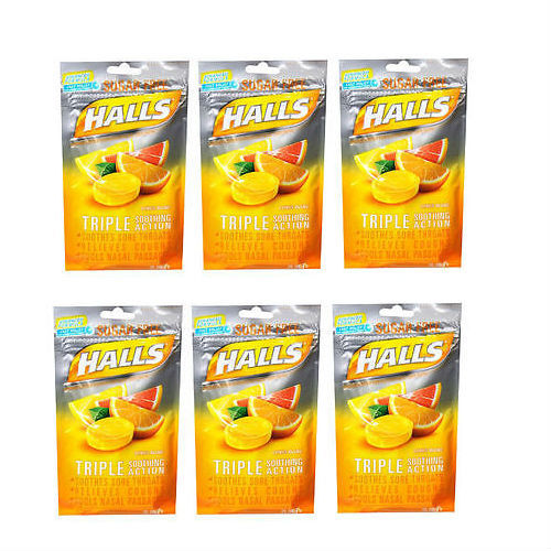 6 PACK Halls Sugar Free Cough Suppressant Drops Citrus Blend 25ct