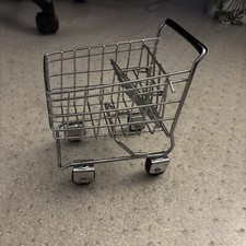 Mini Doll Size Chrome Shopping Cart Rolling Wheels  Working Pull Out Seat