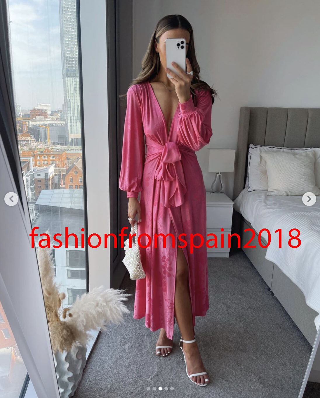FLORAL JACQUARD WRAP DRESS PINK 
