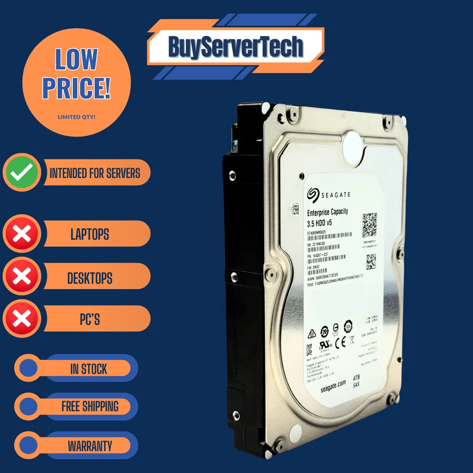 Seagate ST4000NM0025 4TB 7200RPM SAS 12Gbps 3.5" HDD | 512n | 0 Hours | 1YR - Image 2 of 4