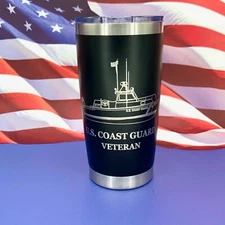 US Coast Guard Veteran Engraved Tumbler Coffee Cup Military Water Travel Mug