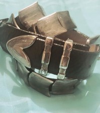 Vintage Nanni Black Leather and Silver Unisex Belt Made in Italy
