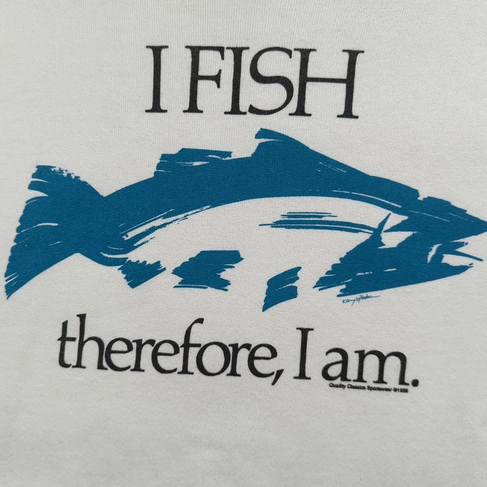 Sudadera de Pesca Vintage Hombres XL Blanca Oneita EE. UU. Papá Años 90 I Fish Then I Am Foto 3 de 4