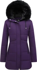 Women'S Winter Puffer Coat Thicken Fleece Lined down Jacket Waterproof Faux Fur 