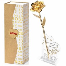 Gold Dipped Real 24K Gold Rose, 1 Pack Infinity Flower Decor Hand Dipped in 2...