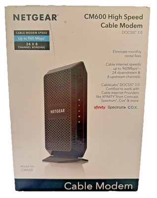 NETGEAR CM600 DOCSIS 3.0 Cable Modem 960 Mbps Xfinity Spectrum Cox NIB