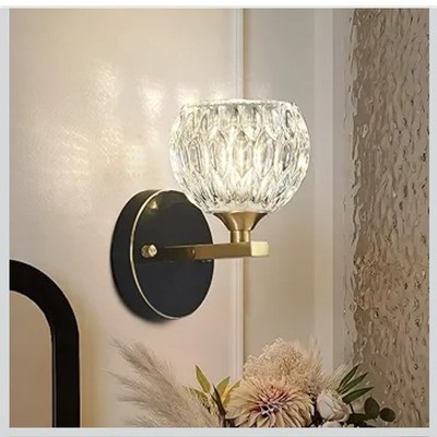 Vintage Wandleuchte schwarz modern Wandleuchte mit Wasserstrukturglas